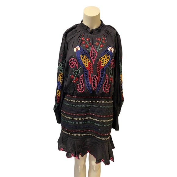 FARM RIO Tropical Tapestry Smocked Beaded Mini Dress Large - Picture 1 of 10